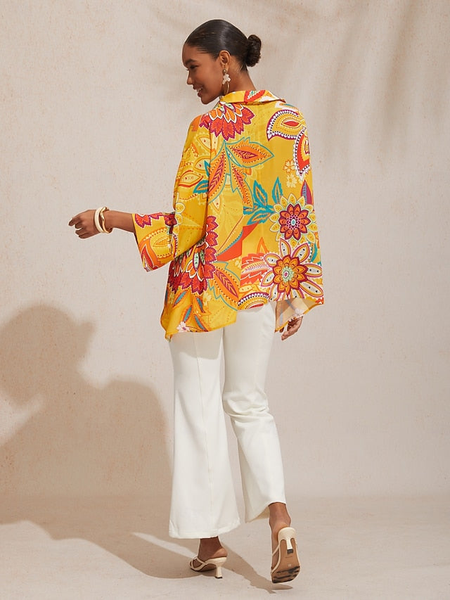 Boho Paisley Flowy Chiffon Short Shirt