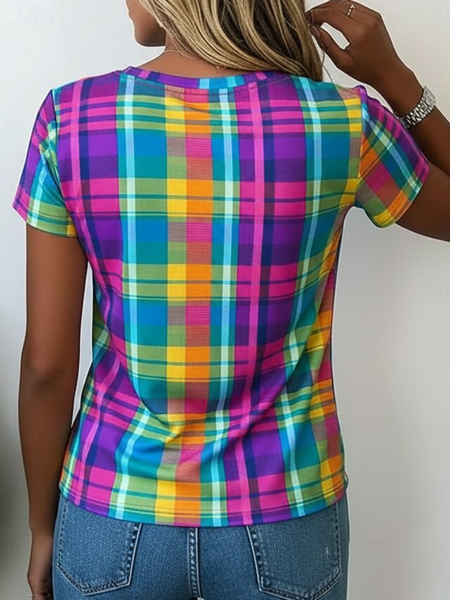 Women's T Shirt Print Plaid Vintage Classic Casual Short