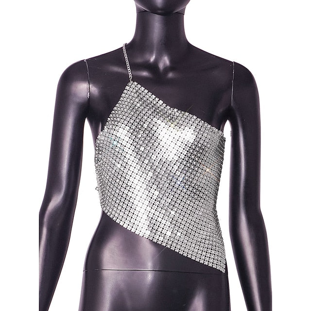 Metallic Backless Sparkle Camisole Body Chain Crop Tank Top
