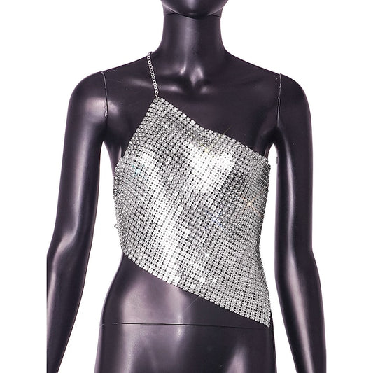 Metallic Backless Sparkle Camisole Body Chain Crop Tank Top