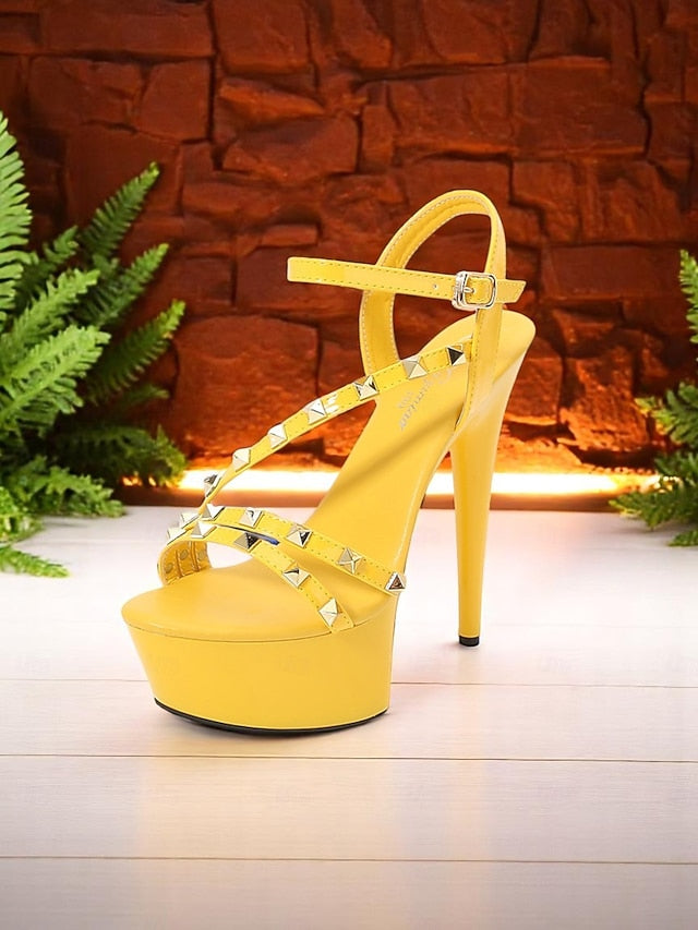 Studded with Straps Stiletto Platform Heels Women's