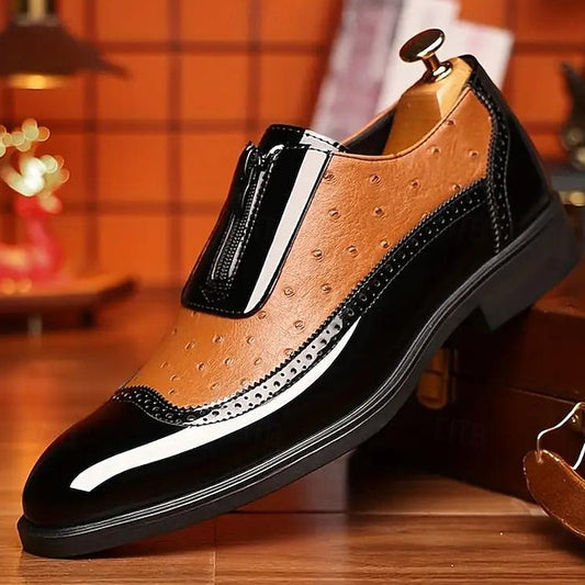 Colorblock Tan Patent Black and Formal Shoes with Men's