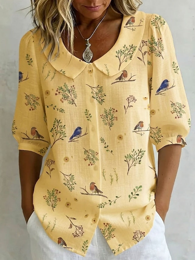 Women's Shirt Floral Graphic Bird Elegant Bohemia Vacation