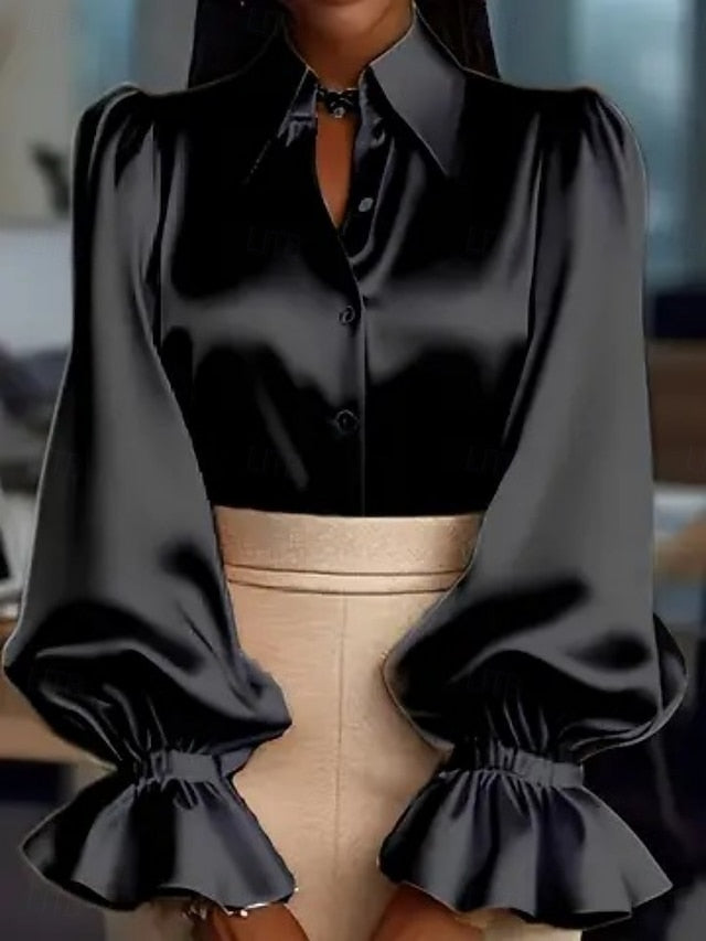 Women's Blouse Buttons Solid Color Elegant Ladies Stylish