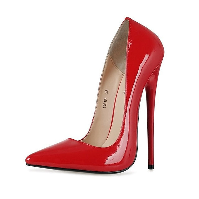 Women's Heels - Black Patent Stiletto Sexy Leather High