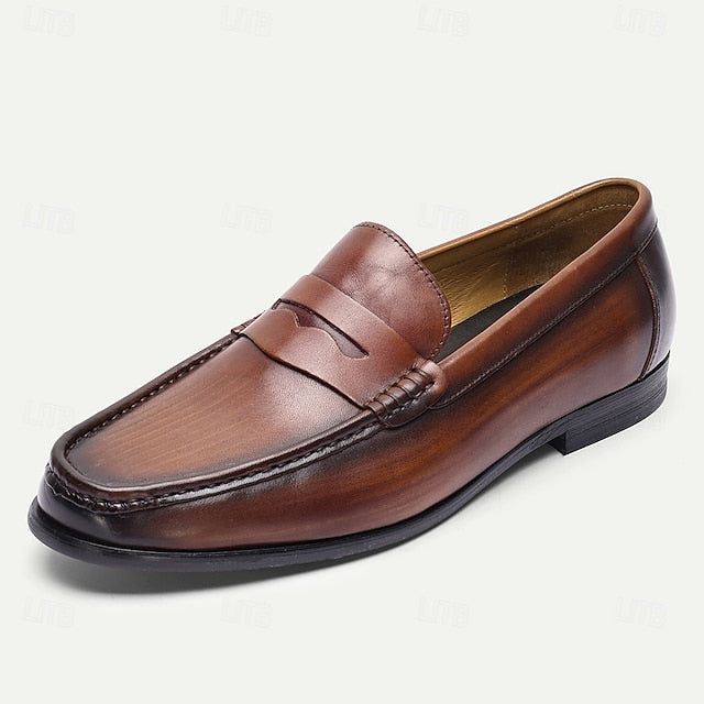 with Slip-On Brown Loafers Men's Shoes Leather Penny