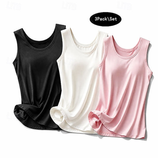 Multi Packs 3pcs Unisex Crew Neck Sleeveless Black+Grey+White