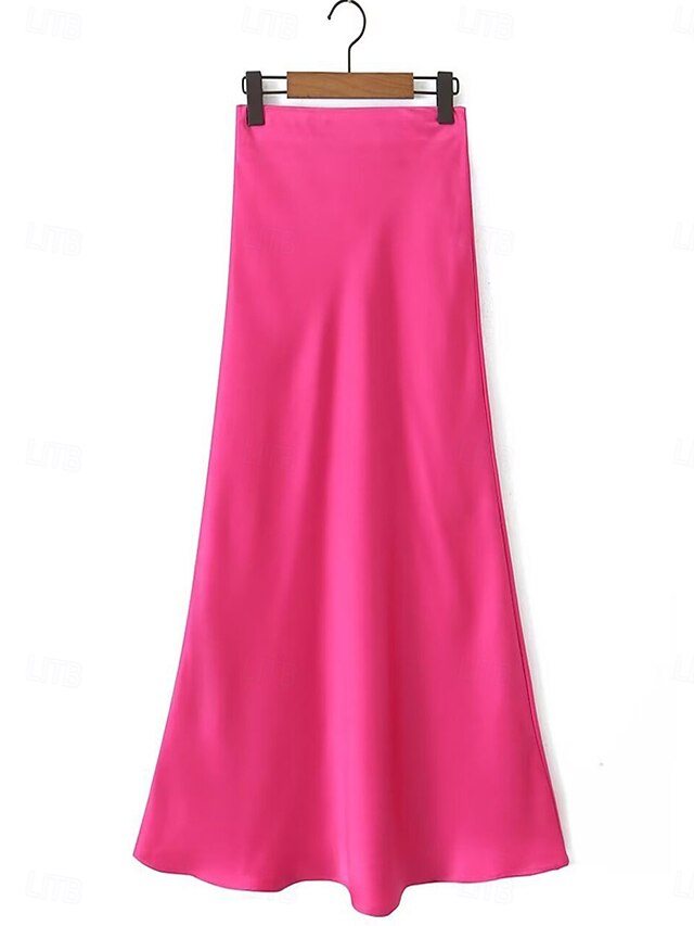 Women's Satin Skirts Elegant Vintage Fashion Sparkle Maxi
