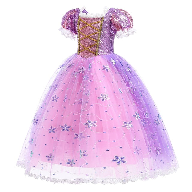 Rapunzel Cosplay Girl Dress Flower Princess Cloak