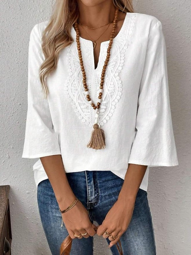 Women's Shirt Blouse Lace Tops Lace Solid Color Stylish