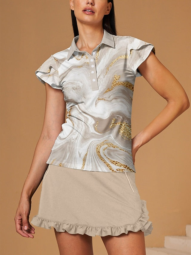 Women's Golf Polo Shirt Khaki Short Sleeve Top Ladies Golf