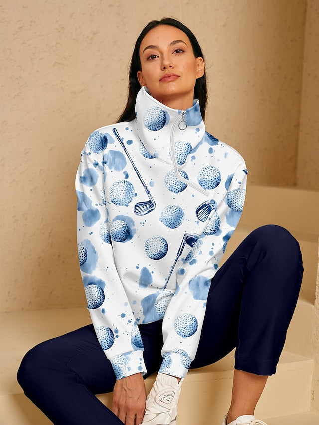 Women's Golf Pullover Sweatshirt Blue Long Sleeve Top