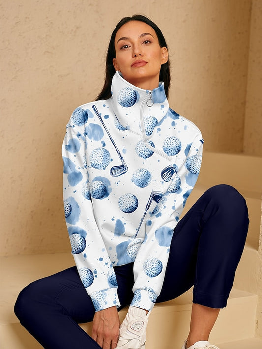 Women's Golf Pullover Sweatshirt Blue Long Sleeve Top