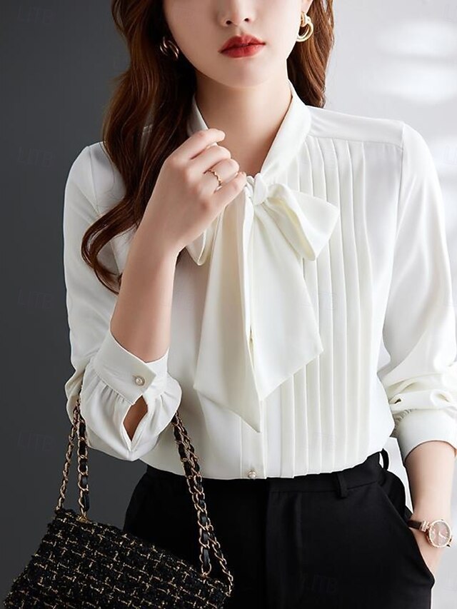 Women's Shirt Blouse Chiffon Tops Pleated Buttons Plain