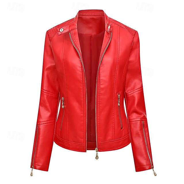 Leather Jacket Pocket Faux Women's Comfortable Zipper