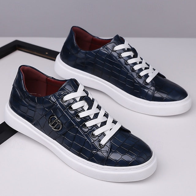 with Men's Pattern Faux Burgundy Sneakers Leather Crocodile