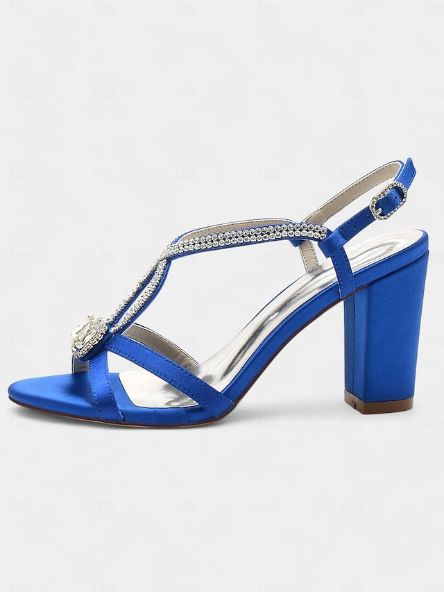 Elegant Sandals Women's Rhinestone Royal Blue Satin –