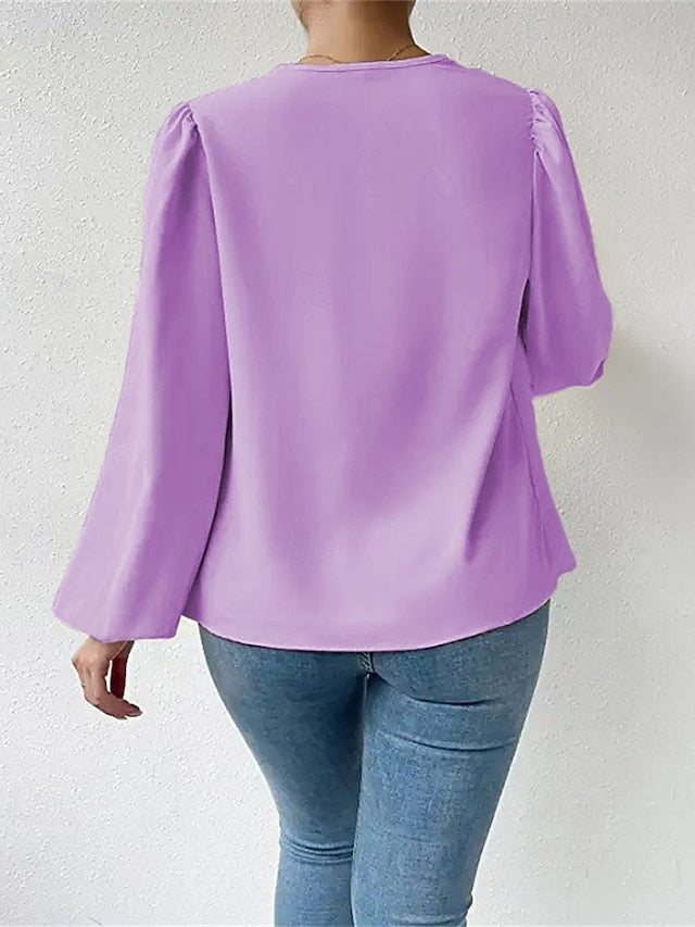 Women's Shirt Elegant Dressy Satin Top Ruched Patchwork