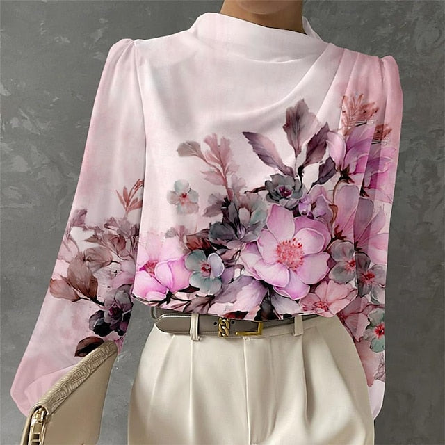 Women's Blouse Long Sleeve Fashion Floral Print Regular