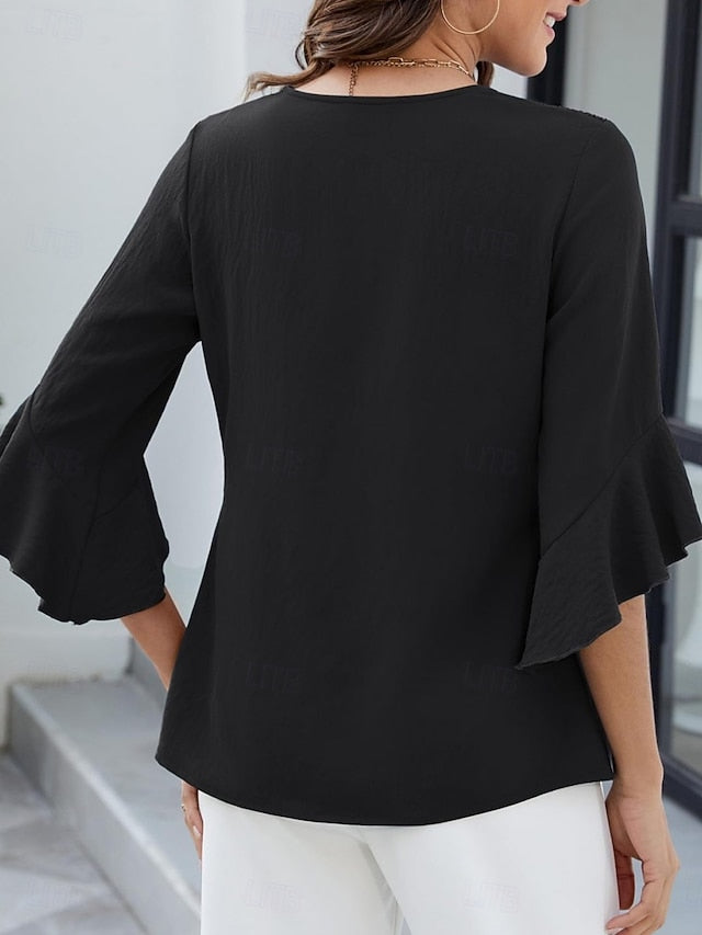Women's Shirt Blouse Chiffon Tops Ruffle Plain Stylish