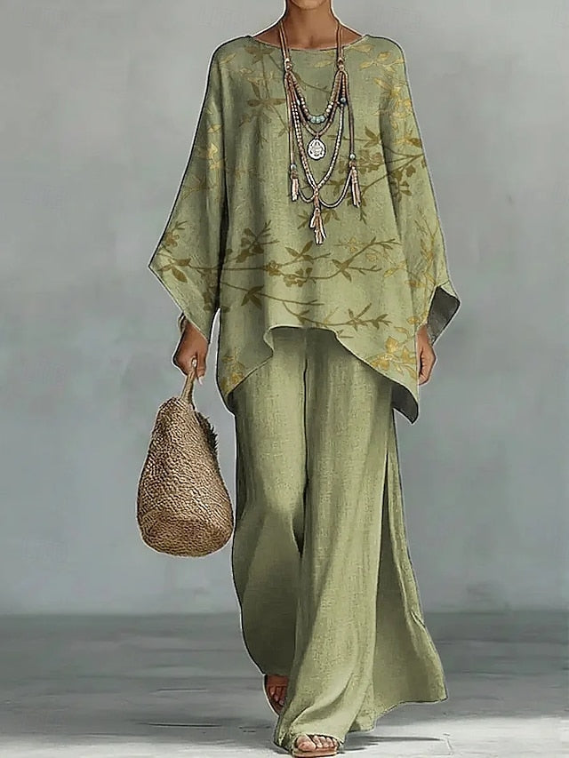 Women's Shirt Cotton Linen Sets Pants Sets Long Sleeve Bell