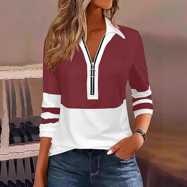 Women's Tunic Quarter Zip Solid Color Color Block Elegant