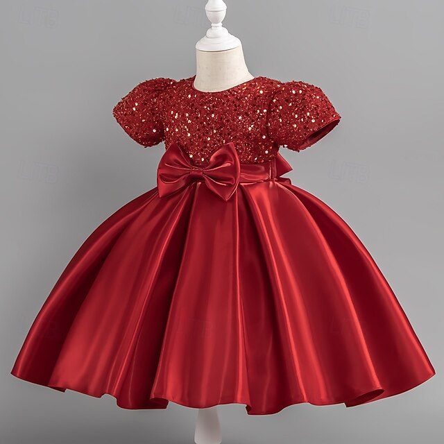 Dress Sequin Short Party Wedding Girls' Sleeve Toddler