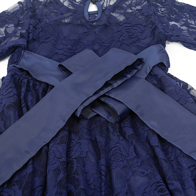 Long Girls' Colored Dress Girl Flower Solid Kids