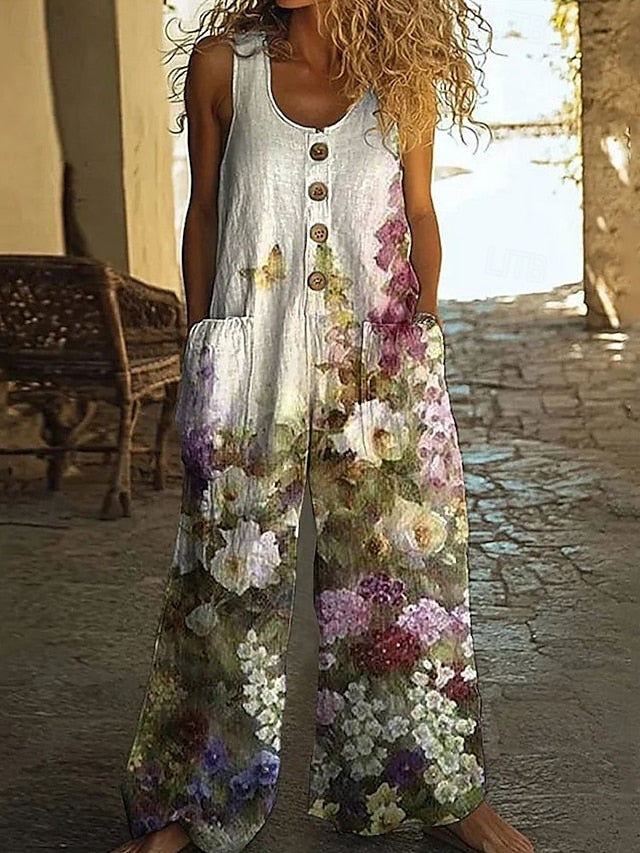 Women's Normal Pants Stylish Floral Sleeveless Wide Leg U