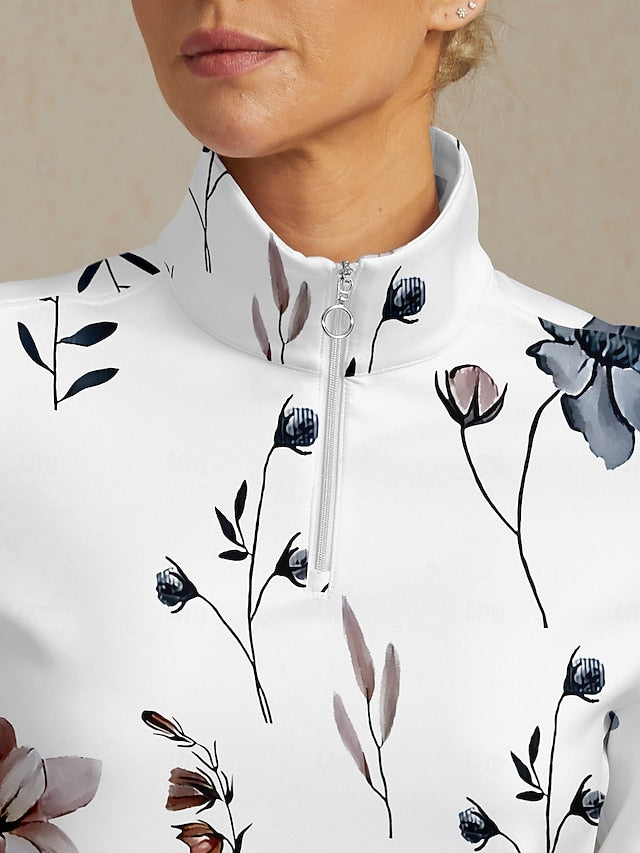 Women's Golf Pullover Sweatshirt White Long Sleeve Top