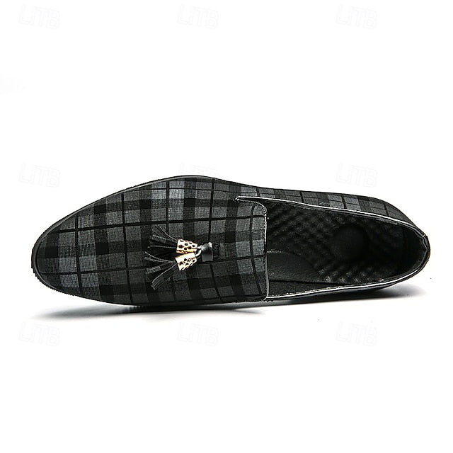 Men's with Tassel Elegant Loafers Plaid Decoration –