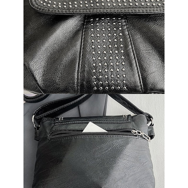 with Brown Studded Bag Leather Crossbody Faux Women's