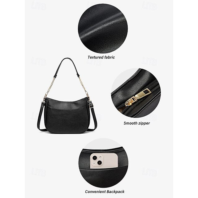 Chain Faux Shoulder with Leather Gold Brown Bag Women's