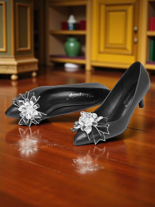 with White Heel Shoes Wedding Women's Low Crystal Bow