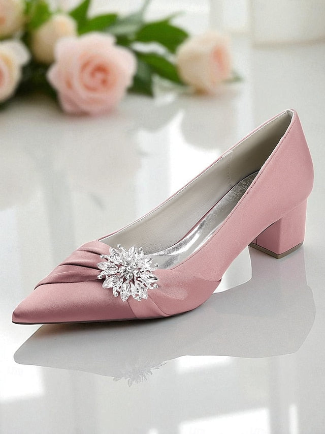 with White Low Crystal Block Heel Pumps Women's