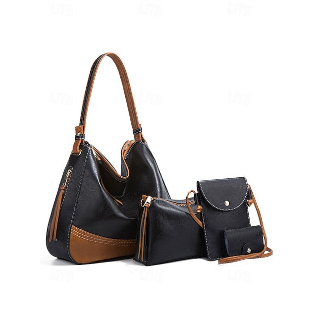 Bag Women's Leather Faux Shoulder Set 4-Piece Handbag –