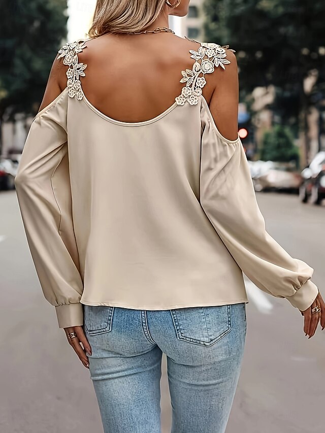 Women's Cold Shoulder Tops Patchwork Embroidered Floral