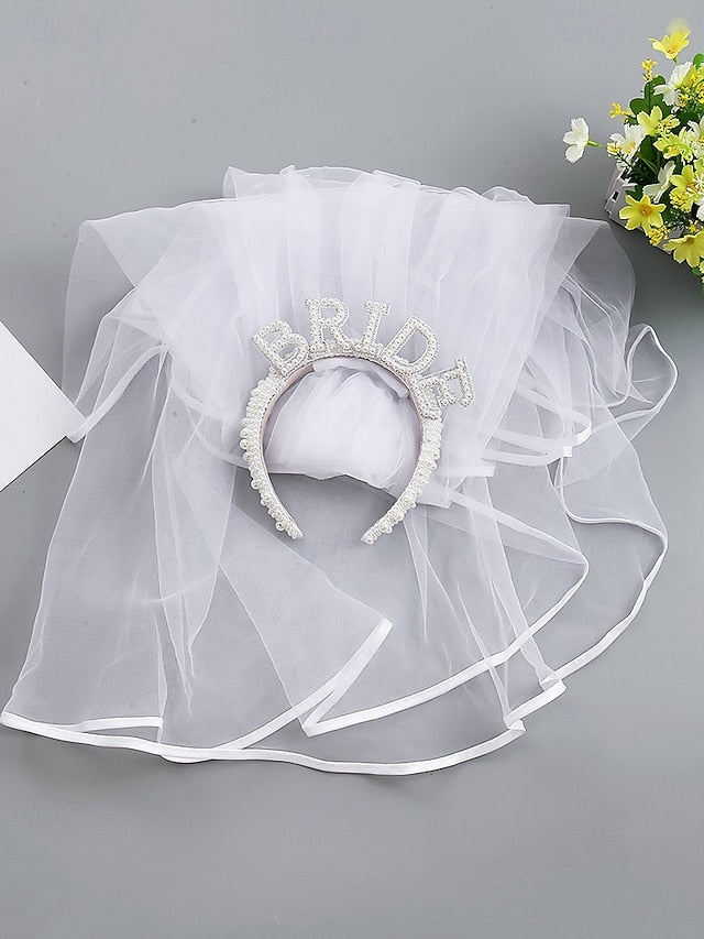 'BRIDE' Veil Headband with Pearl-Embellished –