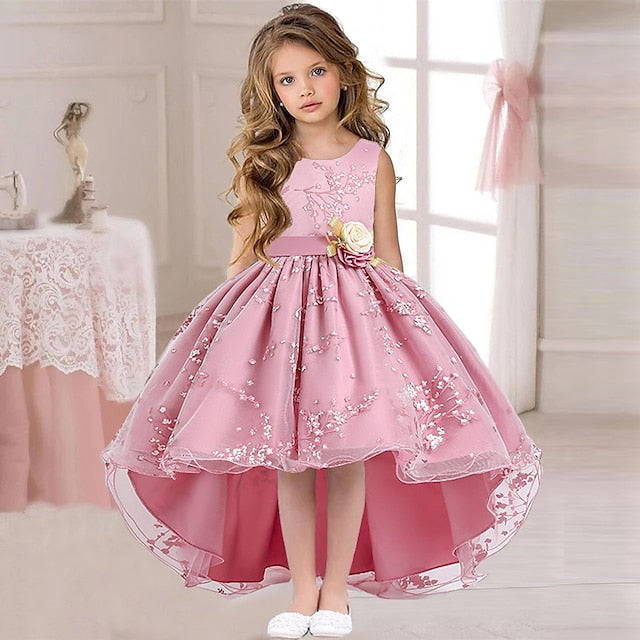 Colored Dress Solid Girls' Wedding Sleeveless Kids Floral