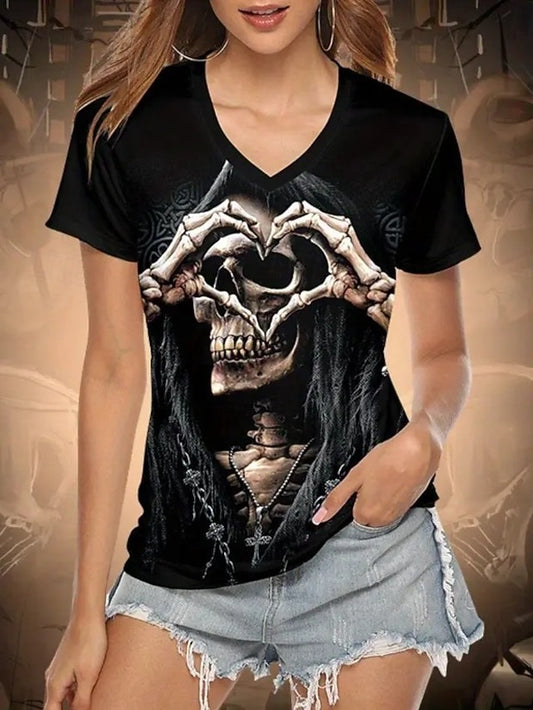 Women's T Shirt Skulls Floral Striped Stylish Casual Funny