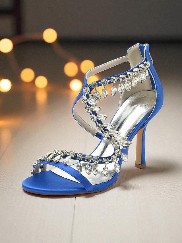Heel High Women's Sandals White Strappy Rhinestone with