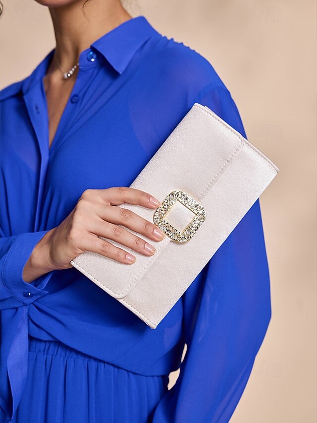 Buckle with White Satin Women's Elegant Clutch Rhinestone -
