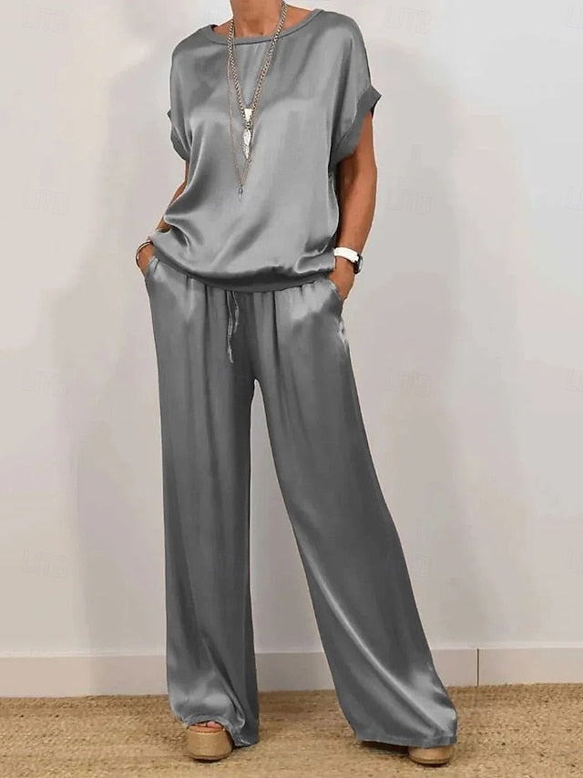Women's Pants Sets Bolero Top Short Sleeve Round Neck Plain