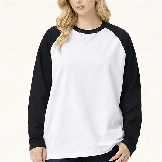 Women's Oversized Tee Raglan T Shirt 100% Cotton Patchwork
