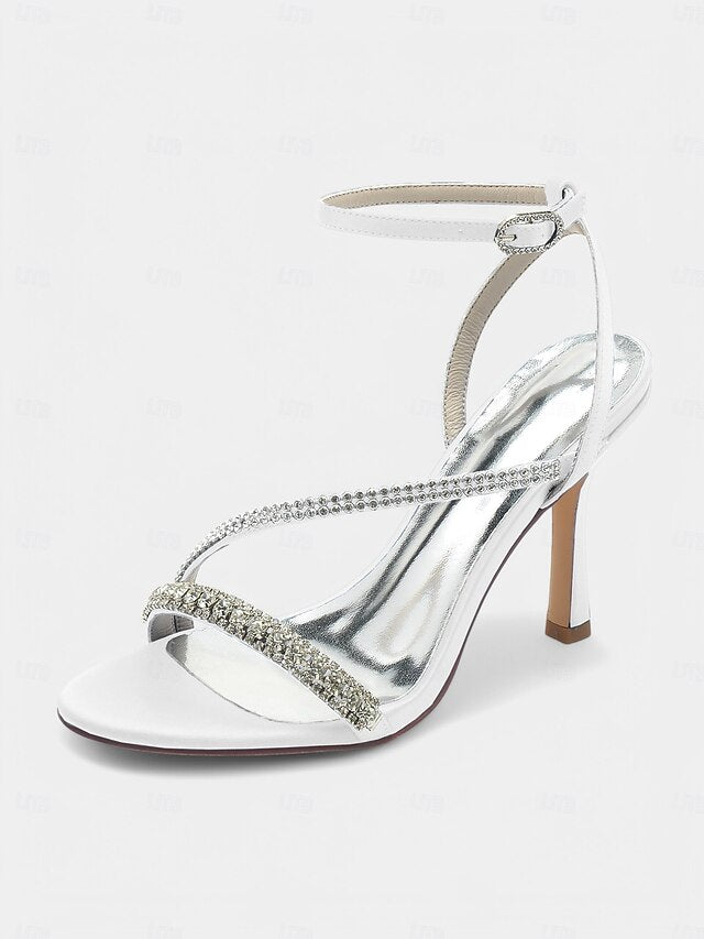 Sophisticated Rhinestone Satin Champagne Strappy – Heels