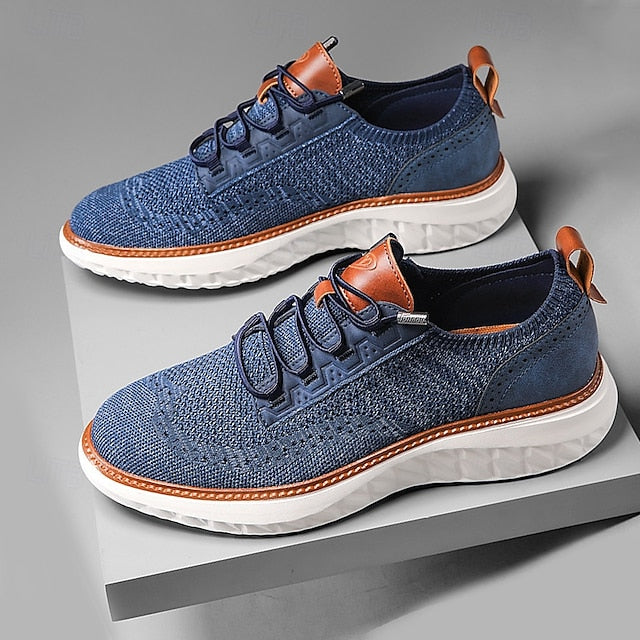 Shoes with Lace-Up Knit Lightweight Sneakers Men's Beige