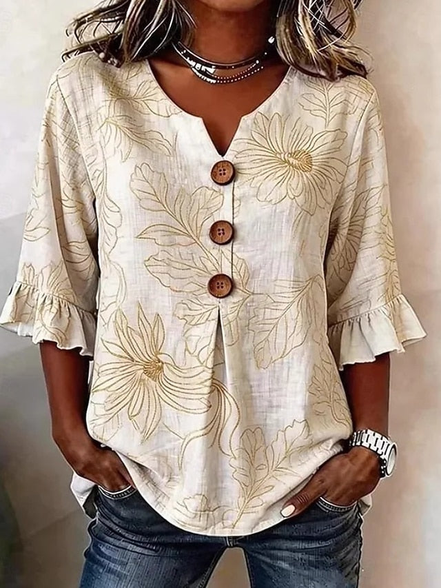 Easter Women's Shirt Floral Graphic Vintage Stylish Long