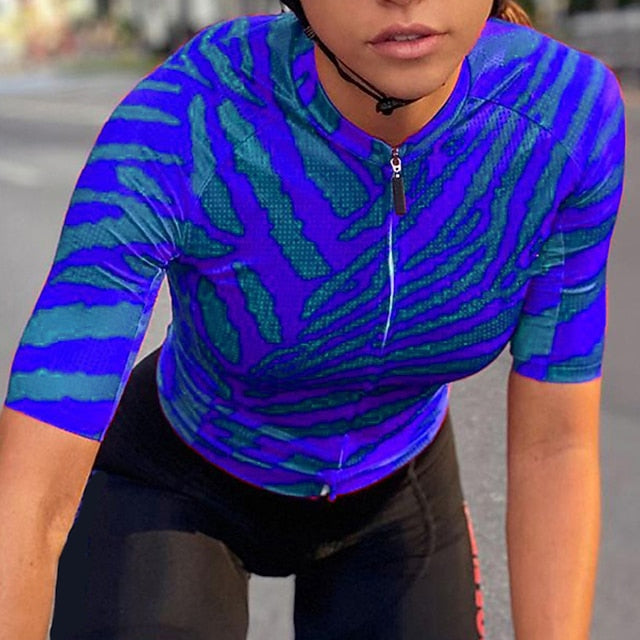 Women's Cycling Jersey Zebra Short Sleeve Bike Jersey Top