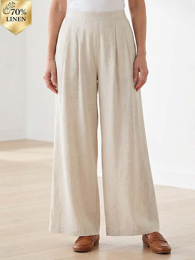 70% Linen Women's Linen Pants Wide Leg Chinos Vacation