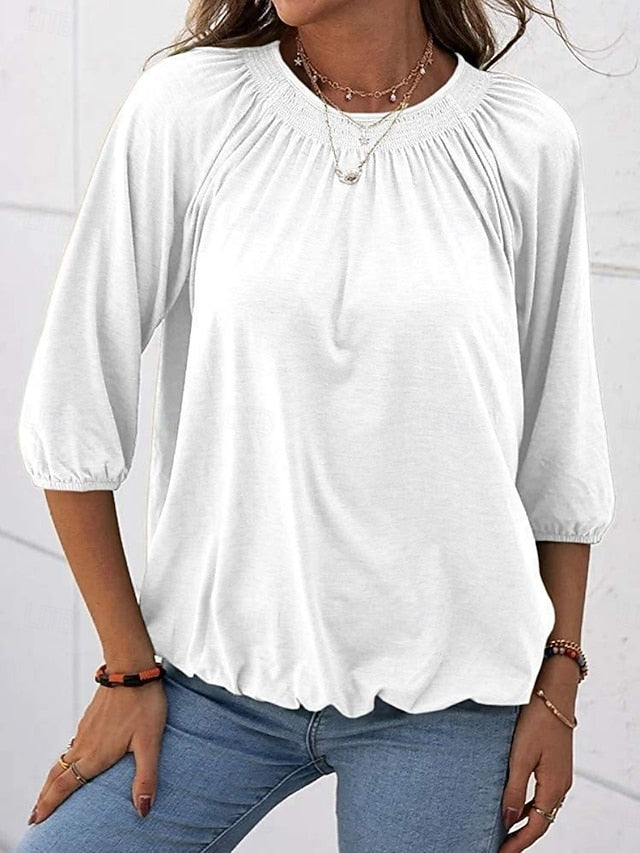 Women's T Shirt Plain Fashion Modern 3/4 Length Sleeve Crew